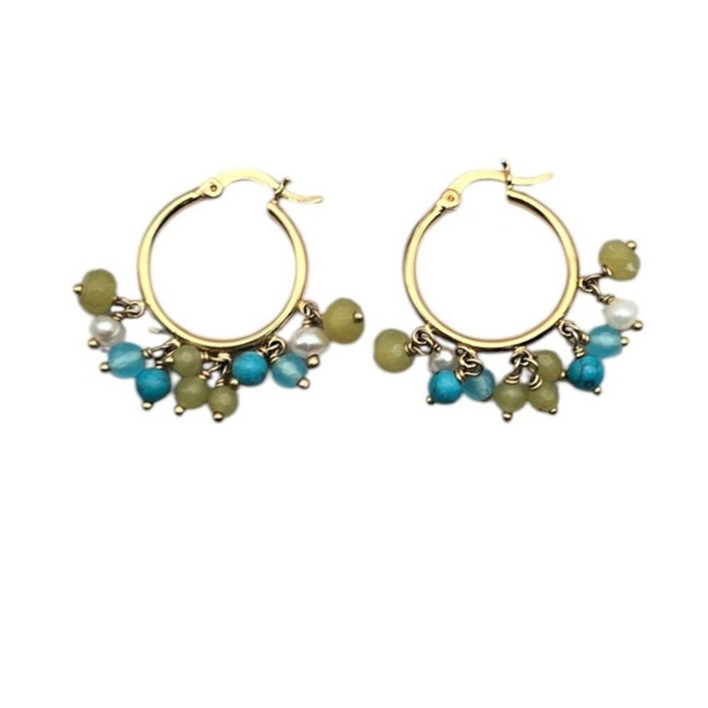 Teal and Gold Beaded Cha Cha Hoop Earrings - Boho Lux Coastal
